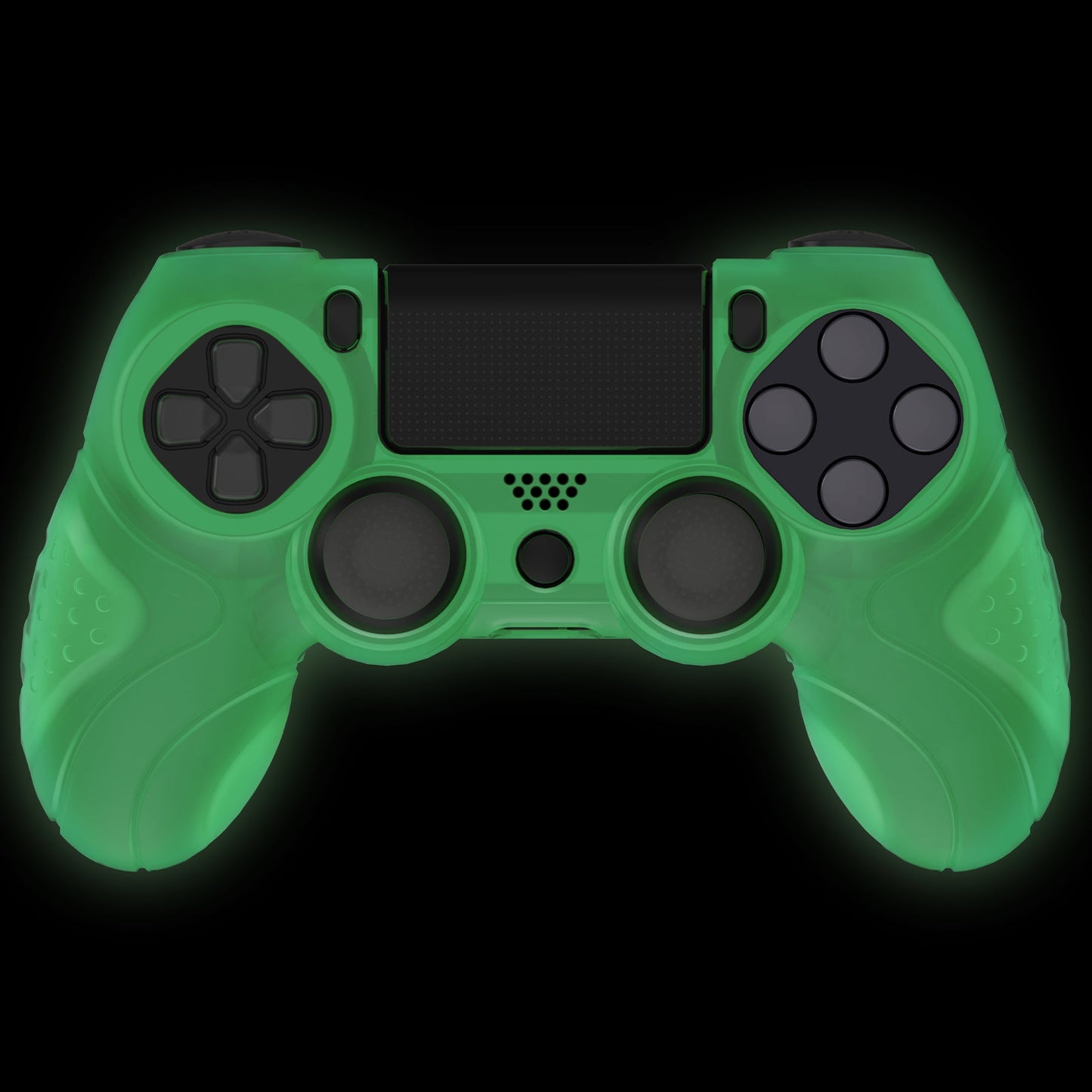 PlayVital Guardian Edition Glow in Dark - Green Ergonomic Soft Anti-Slip Controller Silicone Case Cover for ps4, Rubber Protector Skin with Joystick Caps for ps4 Slim/Pro Controller - P4CC0069 playvital