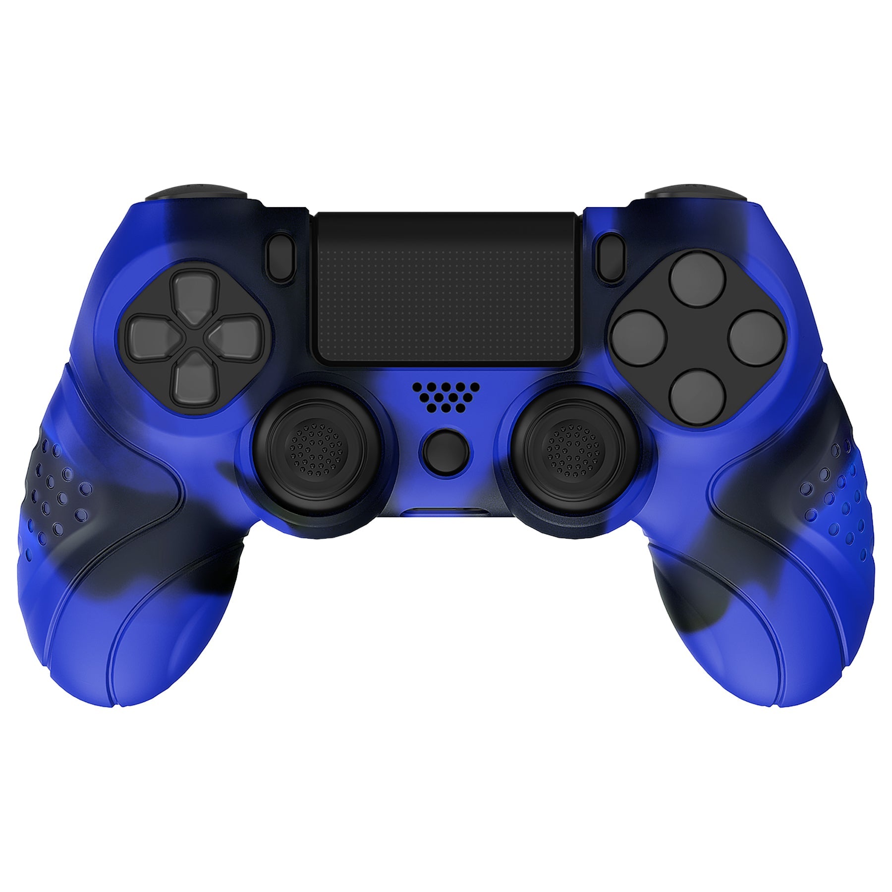 PlayVital Guardian Edition Blue & Black Ergonomic Soft Anti-Slip Controller Silicone Case Cover for ps4, Rubber Protector Skin with Joystick Caps for ps4 Slim/Pro Controller - P4CC0070 playvital