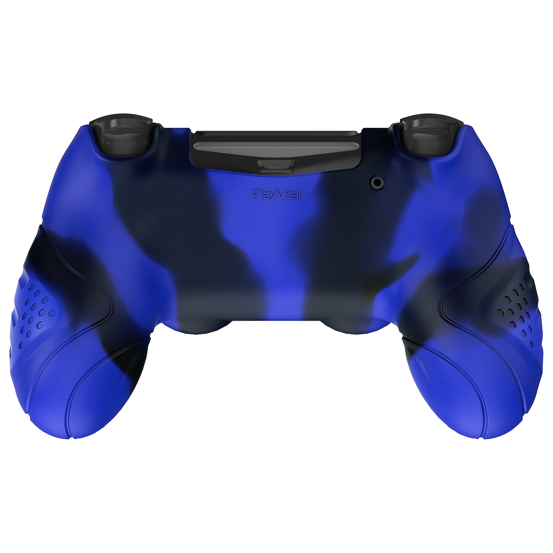 PlayVital Guardian Edition Blue & Black Ergonomic Soft Anti-Slip Controller Silicone Case Cover for ps4, Rubber Protector Skin with Joystick Caps for ps4 Slim/Pro Controller - P4CC0070 playvital