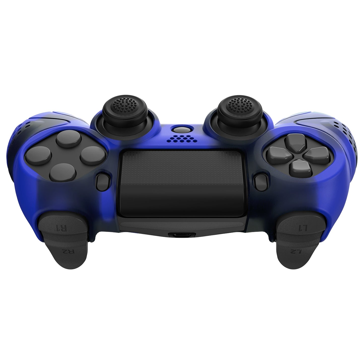 PlayVital Guardian Edition Blue & Black Ergonomic Soft Anti-Slip Controller Silicone Case Cover for ps4, Rubber Protector Skin with Joystick Caps for ps4 Slim/Pro Controller - P4CC0070 playvital