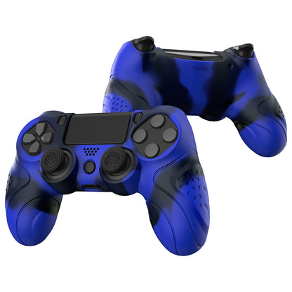 PlayVital Guardian Edition Blue & Black Ergonomic Soft Anti-Slip Controller Silicone Case Cover for ps4, Rubber Protector Skin with Joystick Caps for ps4 Slim/Pro Controller - P4CC0070 playvital