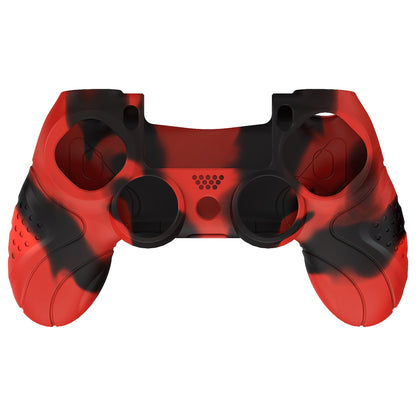 PlayVital Guardian Edition Red & Black Ergonomic Soft Anti-Slip Controller Silicone Case Cover for PS4, Rubber Protector Skins with black Joystick Caps for PS4 Slim PS4 Pro Controller - P4CC0071 playvital