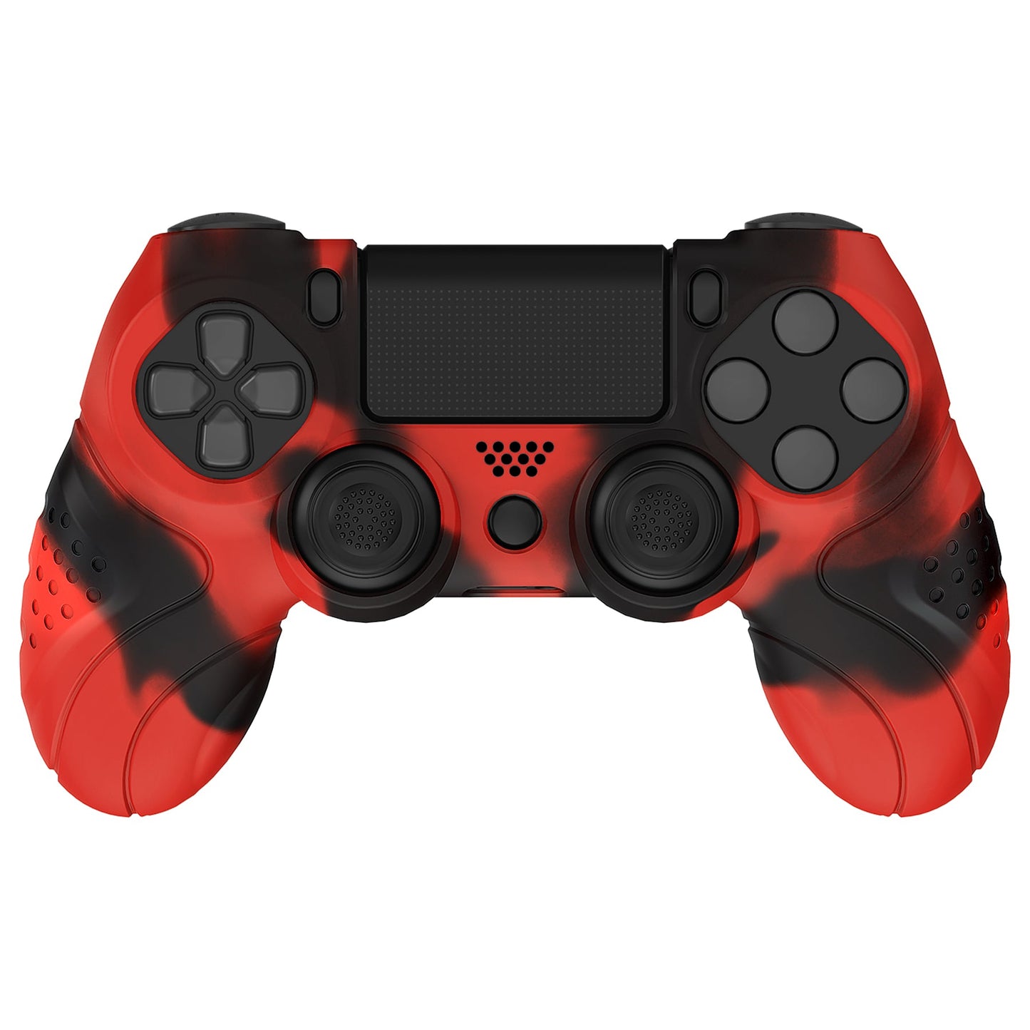 PlayVital Guardian Edition Red & Black Ergonomic Soft Anti-Slip Controller Silicone Case Cover for PS4, Rubber Protector Skins with black Joystick Caps for PS4 Slim PS4 Pro Controller - P4CC0071 playvital