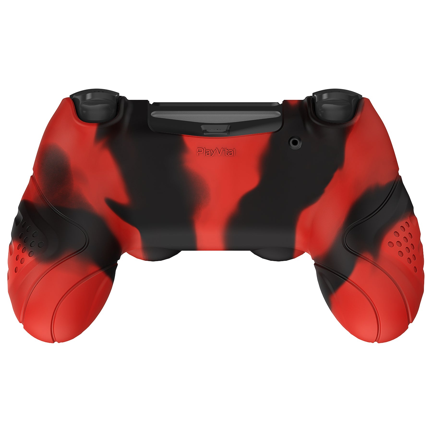 PlayVital Guardian Edition Red & Black Ergonomic Soft Anti-Slip Controller Silicone Case Cover for PS4, Rubber Protector Skins with black Joystick Caps for PS4 Slim PS4 Pro Controller - P4CC0071 playvital