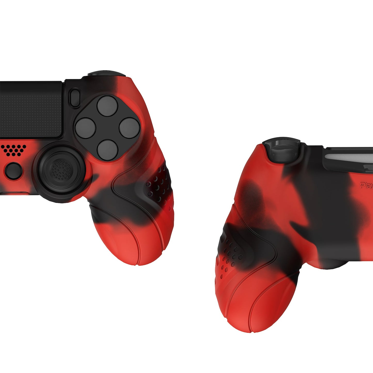 PlayVital Guardian Edition Red & Black Ergonomic Soft Anti-Slip Controller Silicone Case Cover for PS4, Rubber Protector Skins with black Joystick Caps for PS4 Slim PS4 Pro Controller - P4CC0071 playvital