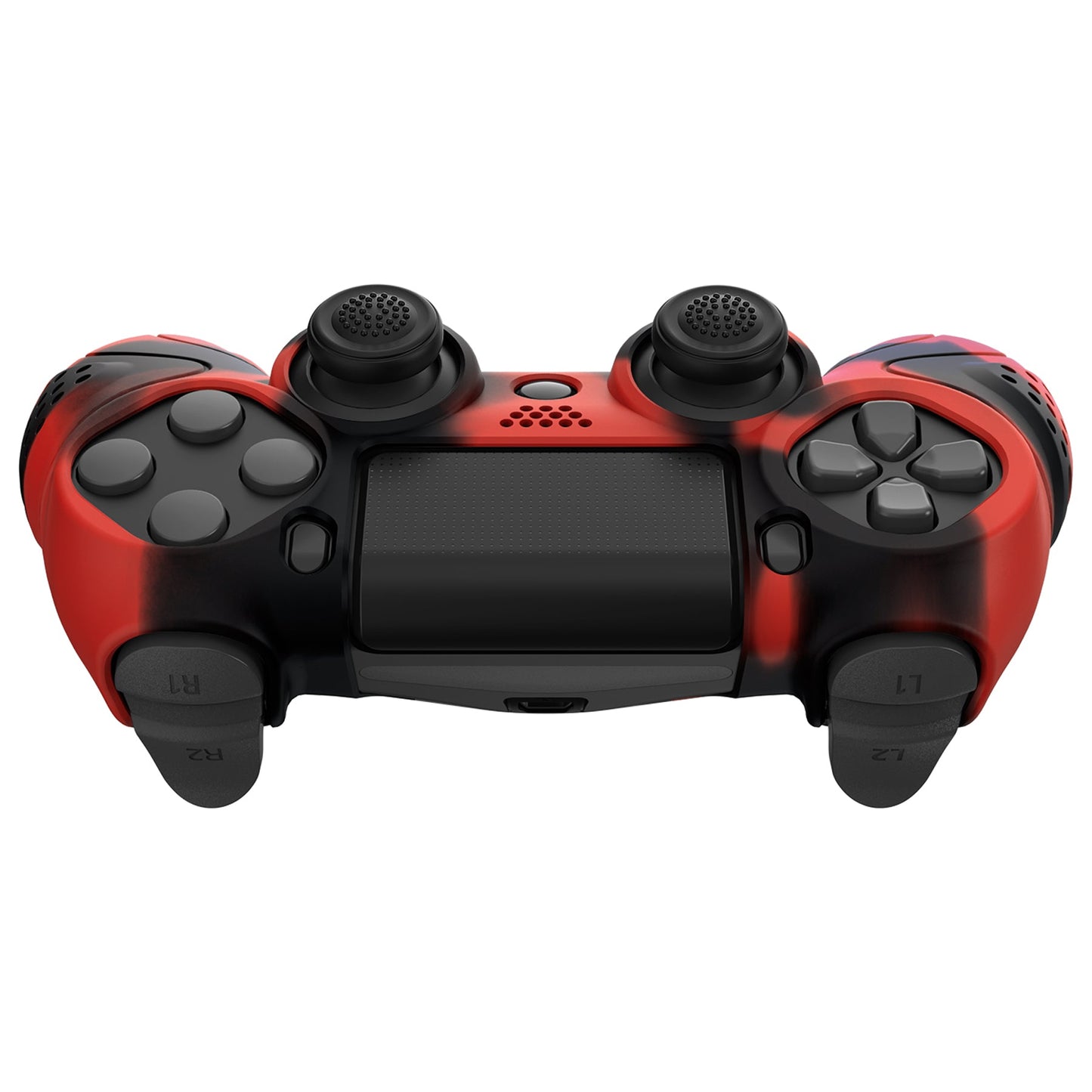 PlayVital Guardian Edition Red & Black Ergonomic Soft Anti-Slip Controller Silicone Case Cover for PS4, Rubber Protector Skins with black Joystick Caps for PS4 Slim PS4 Pro Controller - P4CC0071 playvital