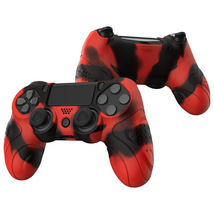 PlayVital Guardian Edition Red & Black Ergonomic Soft Anti-Slip Controller Silicone Case Cover for PS4, Rubber Protector Skins with black Joystick Caps for PS4 Slim PS4 Pro Controller - P4CC0071 playvital