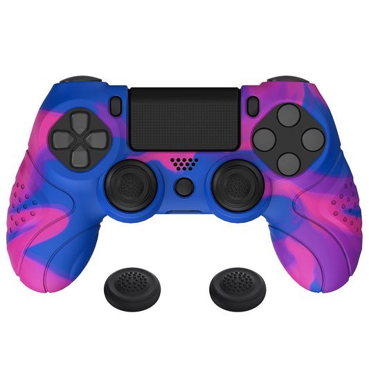 PlayVital Guardian Edition Pink & Purple & Blue Ergonomic Soft Anti-Slip Controller Silicone Case Cover for ps4, Rubber Protector Skin with Joystick Caps for ps4 Slim/Pro Controller - P4CC0072 playvital