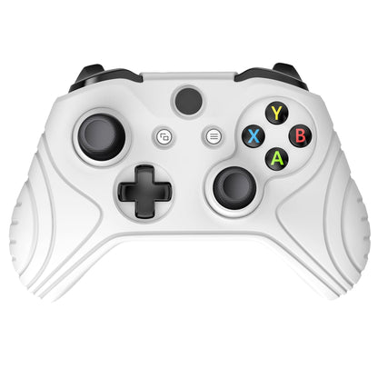 PlayVital Samurai Edition White Anti-Slip Controller Grip Silicone Skin for Xbox One X/S Controller, Ergonomic Soft Rubber Protective Case Cover for Xbox One S/X Controller with White Thumb Stick Caps - XOQ035 playvital