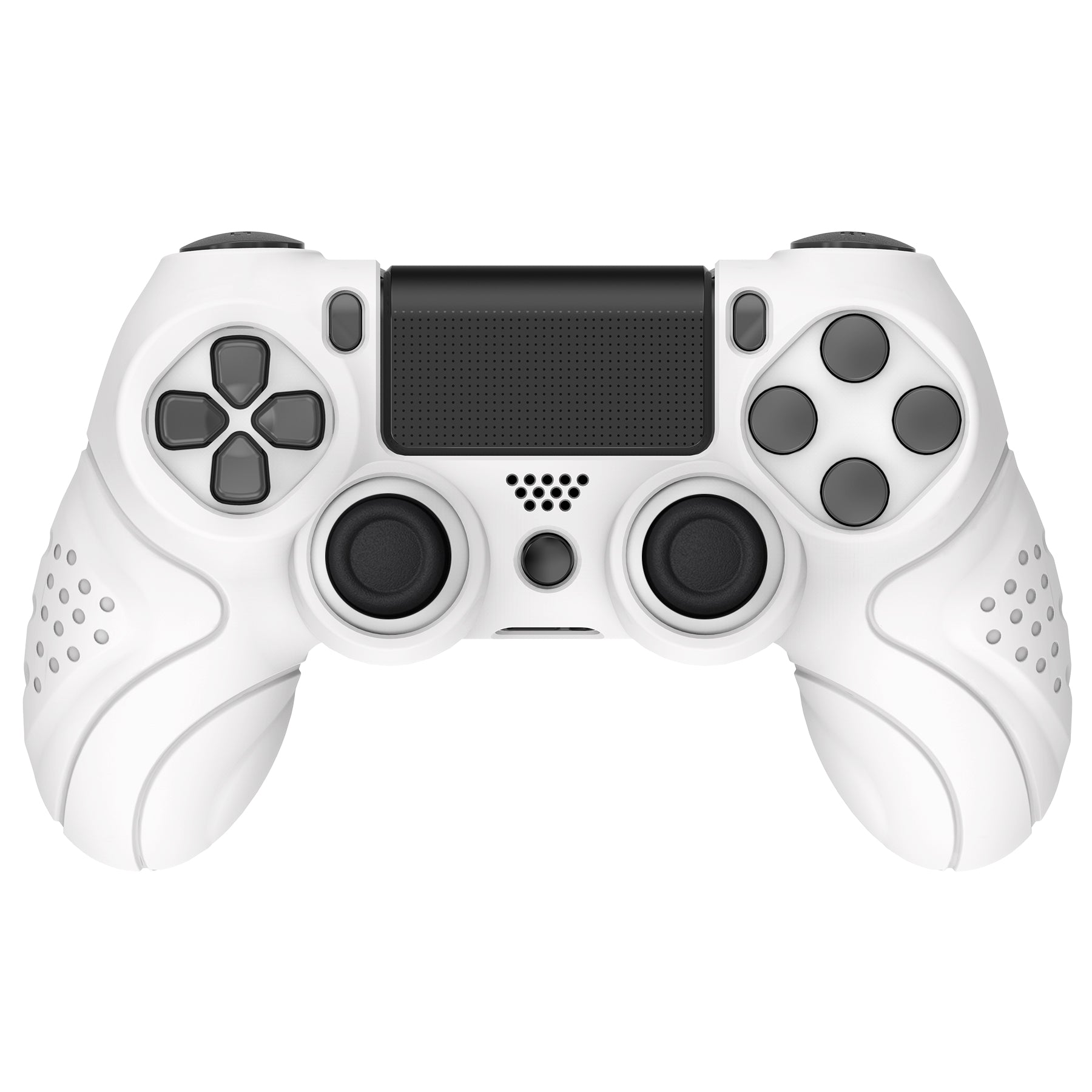 PlayVital Guardian Edition White Ergonomic Soft Anti-Slip Controller Silicone Case Cover for PS4, Rubber Protector Skins with white Joystick Caps for PS4 Slim PS4 Pro Controller - P4CC0060 playvital