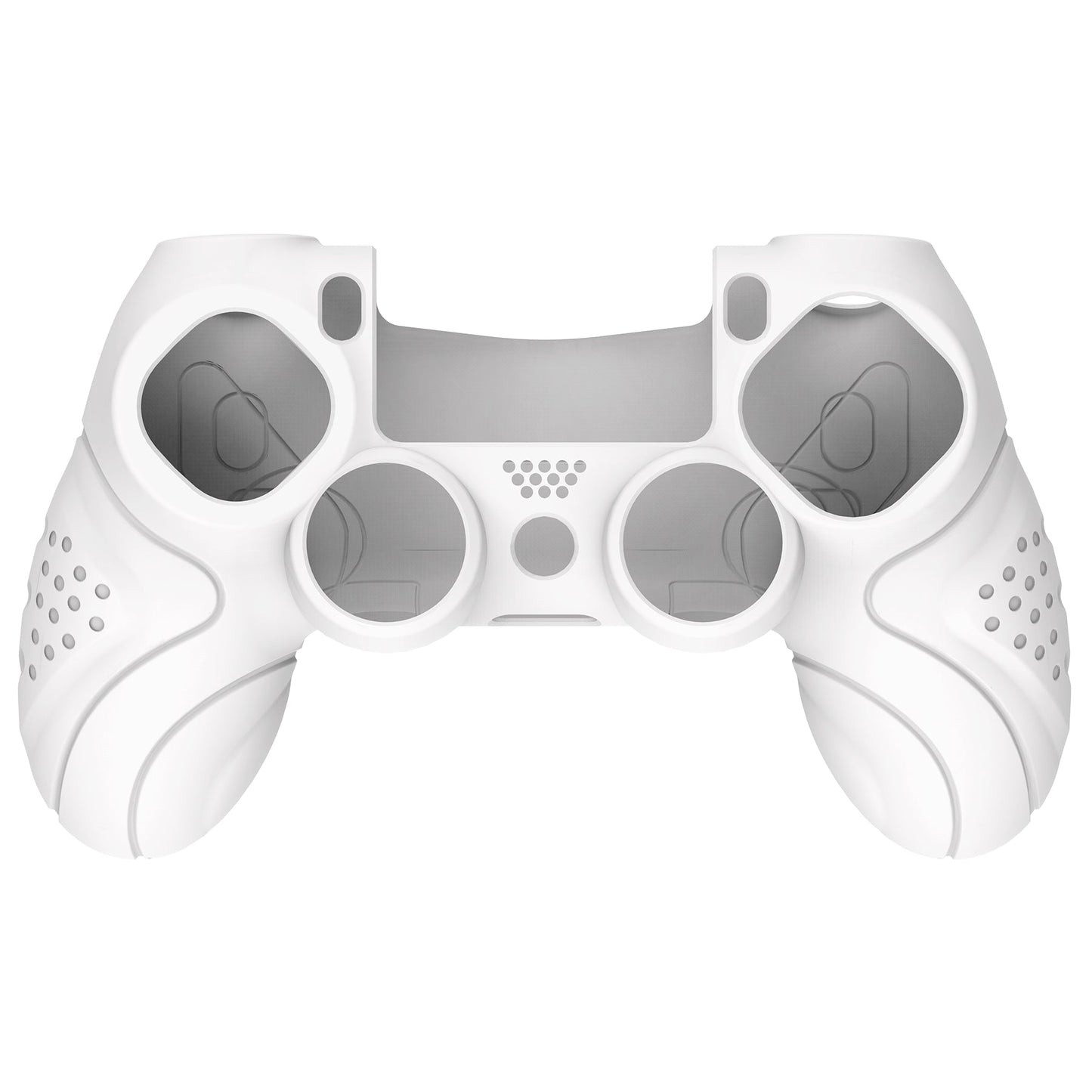 PlayVital Guardian Edition White Ergonomic Soft Anti-Slip Controller Silicone Case Cover for PS4, Rubber Protector Skins with white Joystick Caps for PS4 Slim PS4 Pro Controller - P4CC0060 playvital