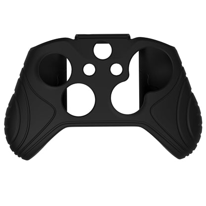 PlayVital Samurai Edition Black Anti-Slip Controller Grip Silicone Skin for Xbox One X/S Controller, Ergonomic Soft Rubber Protective Case Cover for Xbox One S/X Controller with Black Thumb Stick Caps - XOQ034 playvital