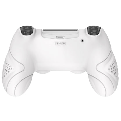 PlayVital Guardian Edition White Ergonomic Soft Anti-Slip Controller Silicone Case Cover for PS4, Rubber Protector Skins with white Joystick Caps for PS4 Slim PS4 Pro Controller - P4CC0060 playvital