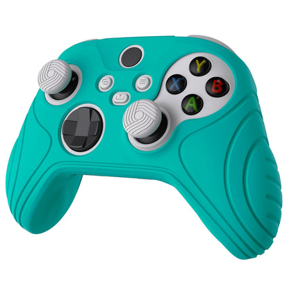 PlayVital Samurai Edition Aqua Green Anti-slip Controller Grip Silicone Skin, Ergonomic Soft Rubber Protective Case Cover for Xbox Series S/X Controller with Black Thumb Stick Caps - WAX3010 PlayVital