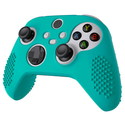 PlayVital Aqua Green 3D Studded Edition Anti-slip Silicone Cover Skin for Xbox Series X Controller, Soft Rubber Case Protector for Xbox Series S Controller with 6 White Thumb Grip Caps - SDX3010 PlayVital