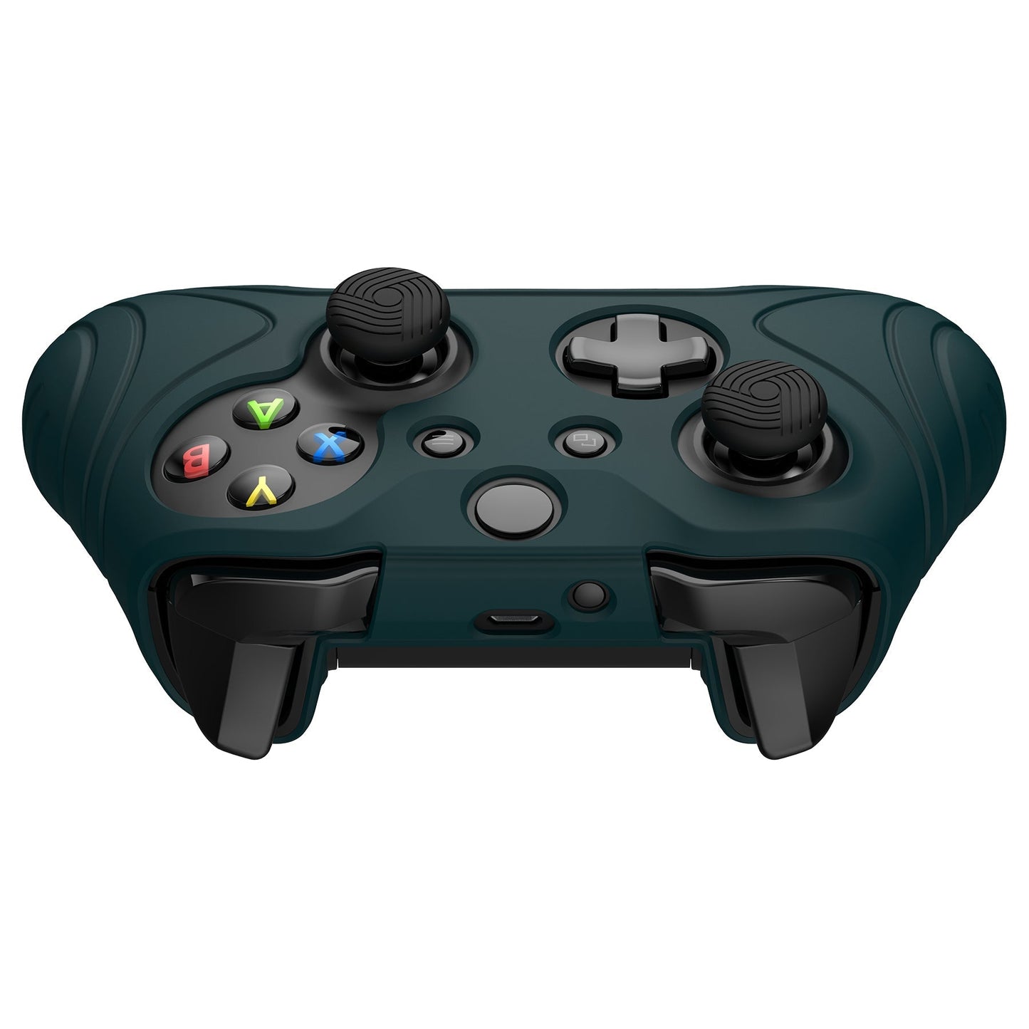 PlayVital Samurai Edition Racing Green Anti-Slip Controller Grip Silicone Skin for Xbox One X/S Controller, Ergonomic Soft Rubber Protective Case Cover for Xbox One S/X Controller with Black Thumb Stick Caps - XOQ037 playvital