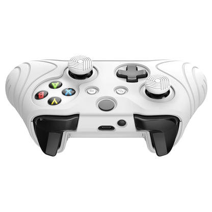 PlayVital Samurai Edition White Anti-Slip Controller Grip Silicone Skin for Xbox One X/S Controller, Ergonomic Soft Rubber Protective Case Cover for Xbox One S/X Controller with White Thumb Stick Caps - XOQ035 playvital