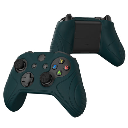 PlayVital Samurai Edition Racing Green Anti-Slip Controller Grip Silicone Skin for Xbox One X/S Controller, Ergonomic Soft Rubber Protective Case Cover for Xbox One S/X Controller with Black Thumb Stick Caps - XOQ037 playvital