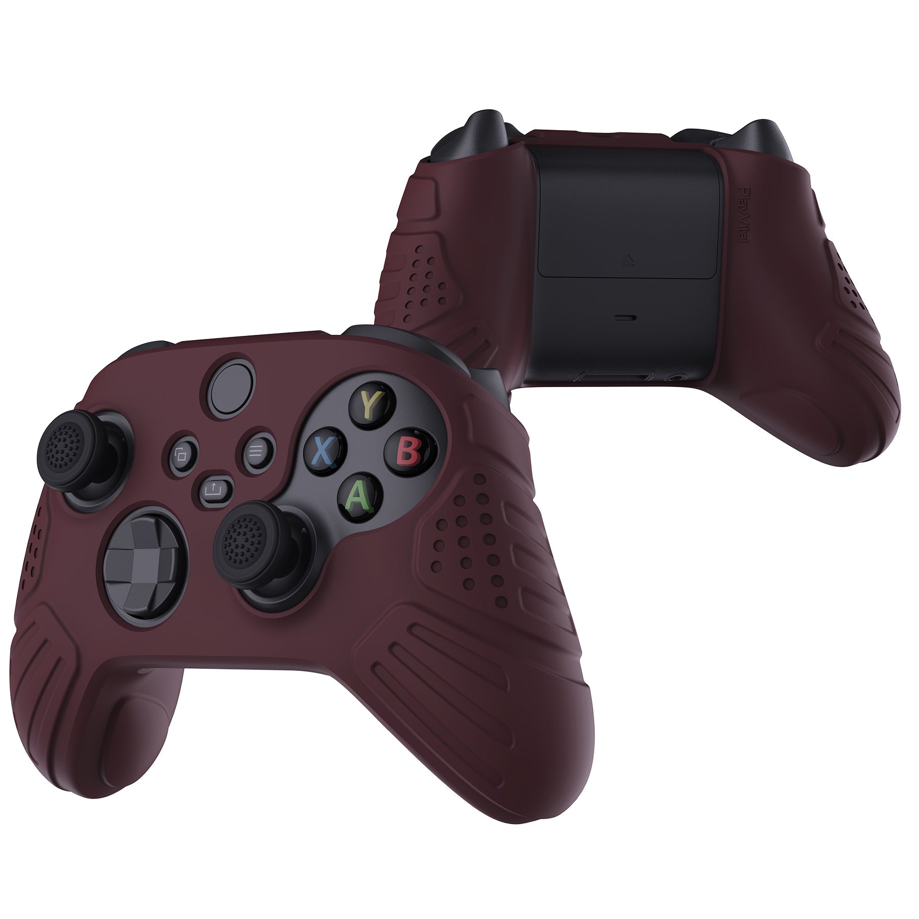 PlayVital Guardian Edition Wine Red Ergonomic Soft Anti-slip Controller Silicone Case Cover, Rubber Protector Skins with Black Joystick Caps for Xbox Series S and Xbox Series X Controller - HCX3011 PlayVital