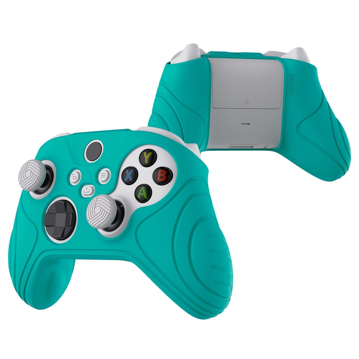 PlayVital Samurai Edition Aqua Green Anti-slip Controller Grip Silicone Skin, Ergonomic Soft Rubber Protective Case Cover for Xbox Series S/X Controller with Black Thumb Stick Caps - WAX3010 PlayVital