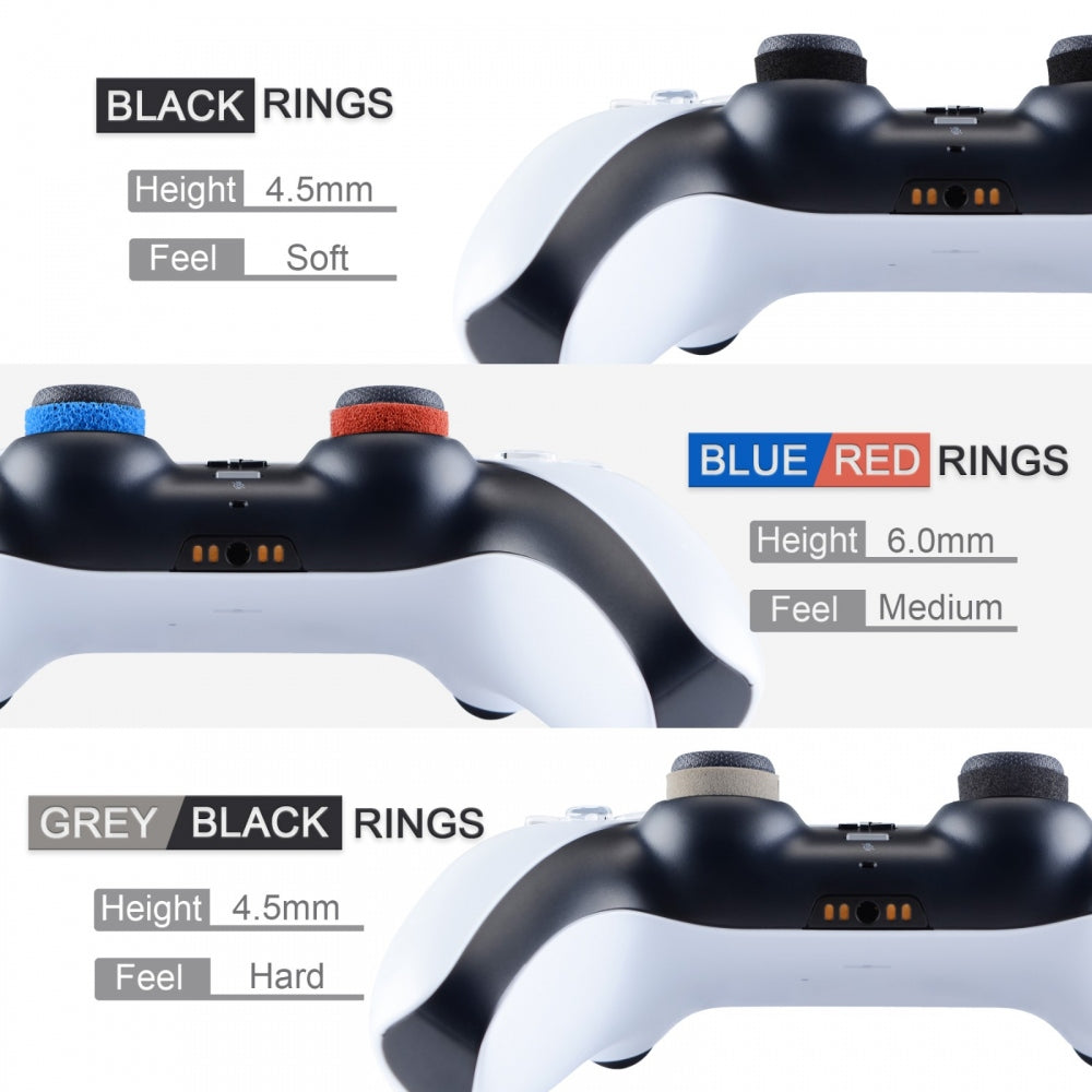 PlayVital 5 Pairs Aim Assist Target Motion Control Precision Rings for PS5, for PS4, Xbox Series X/S, Xbox One, Xbox 360, Switch Pro Controller - 5 Colors 3 Different Strength - PFPJ019 PlayVital