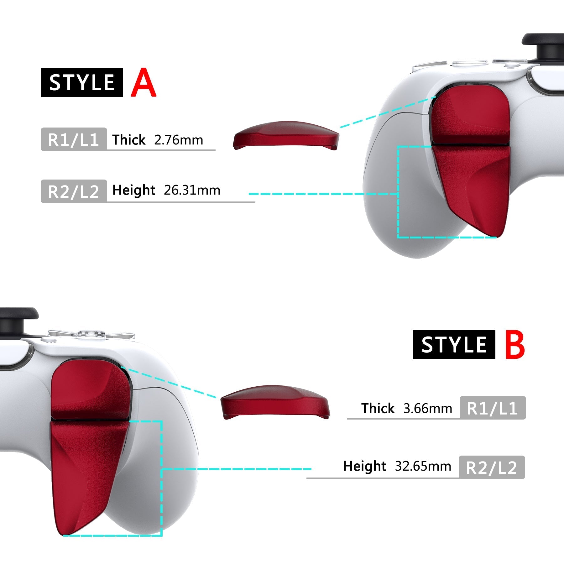 PlayVital Scarlet Red 2 Pair Shoulder Buttons Extension Triggers for PS5 Controller, Game Improvement Adjusters for PS5 Controller, Bumper Trigger Extenders for PS5 Controller - PFPJ041 PlayVital