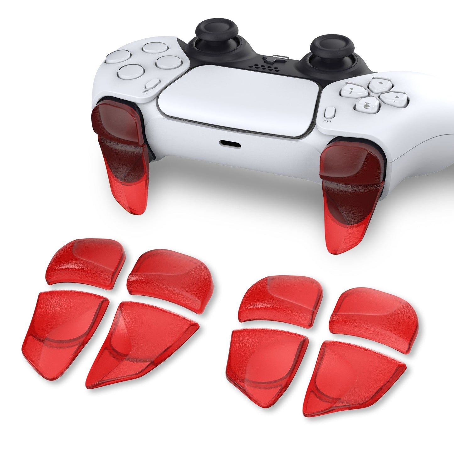 PlayVital Clear Red 2 Pair Shoulder Buttons Extension Triggers for PS5 Controller, Game Improvement Adjusters for PS5 Controller, Bumper Trigger Extenders for PS5 Controller - PFPJ042 PlayVital