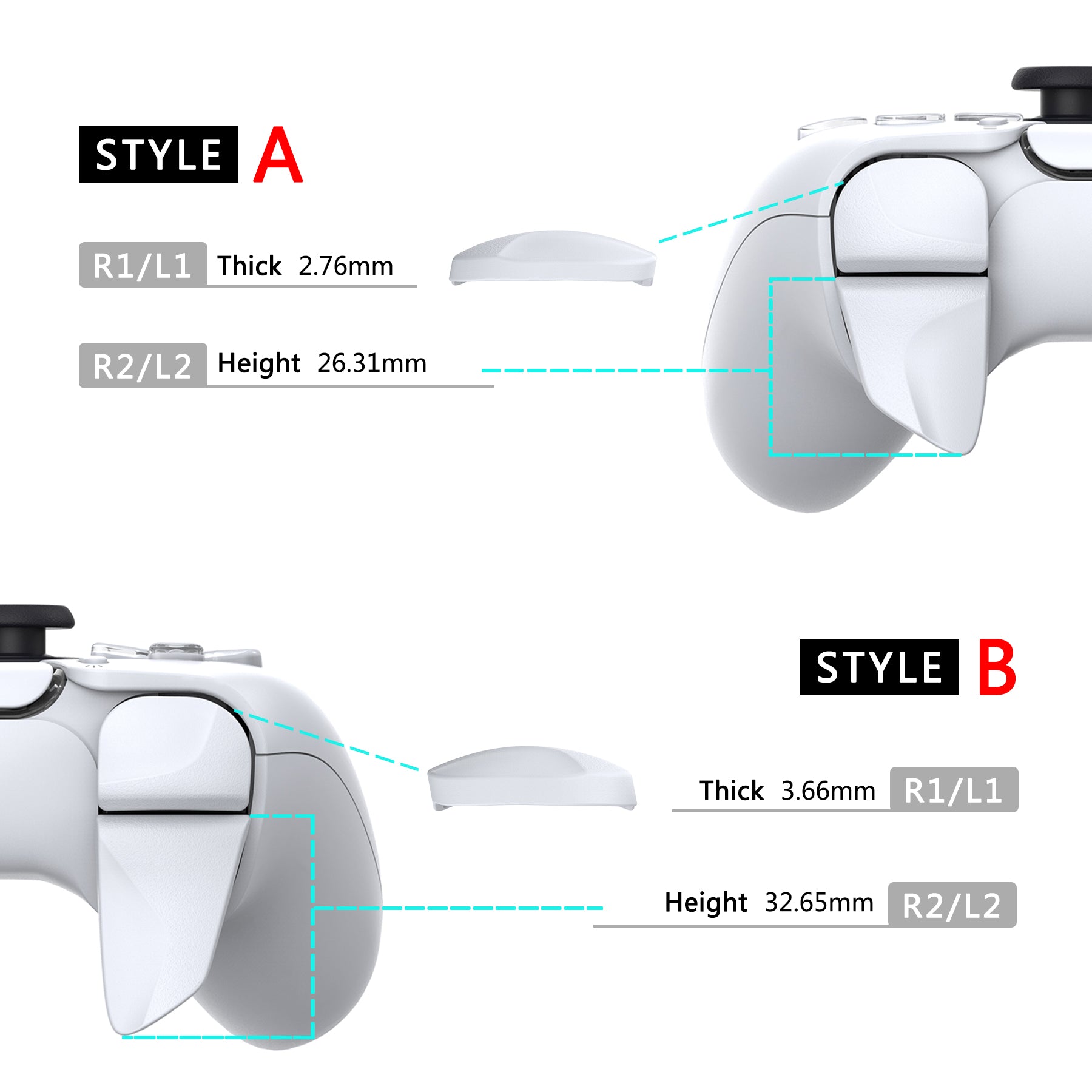 PlayVital White 2 Pair Shoulder Buttons Extension Triggers for PS5 Controller, Game Improvement Adjusters for PS5 Controller, Bumper Trigger Extenders for PS5 Controller - PFPJ045 PlayVital