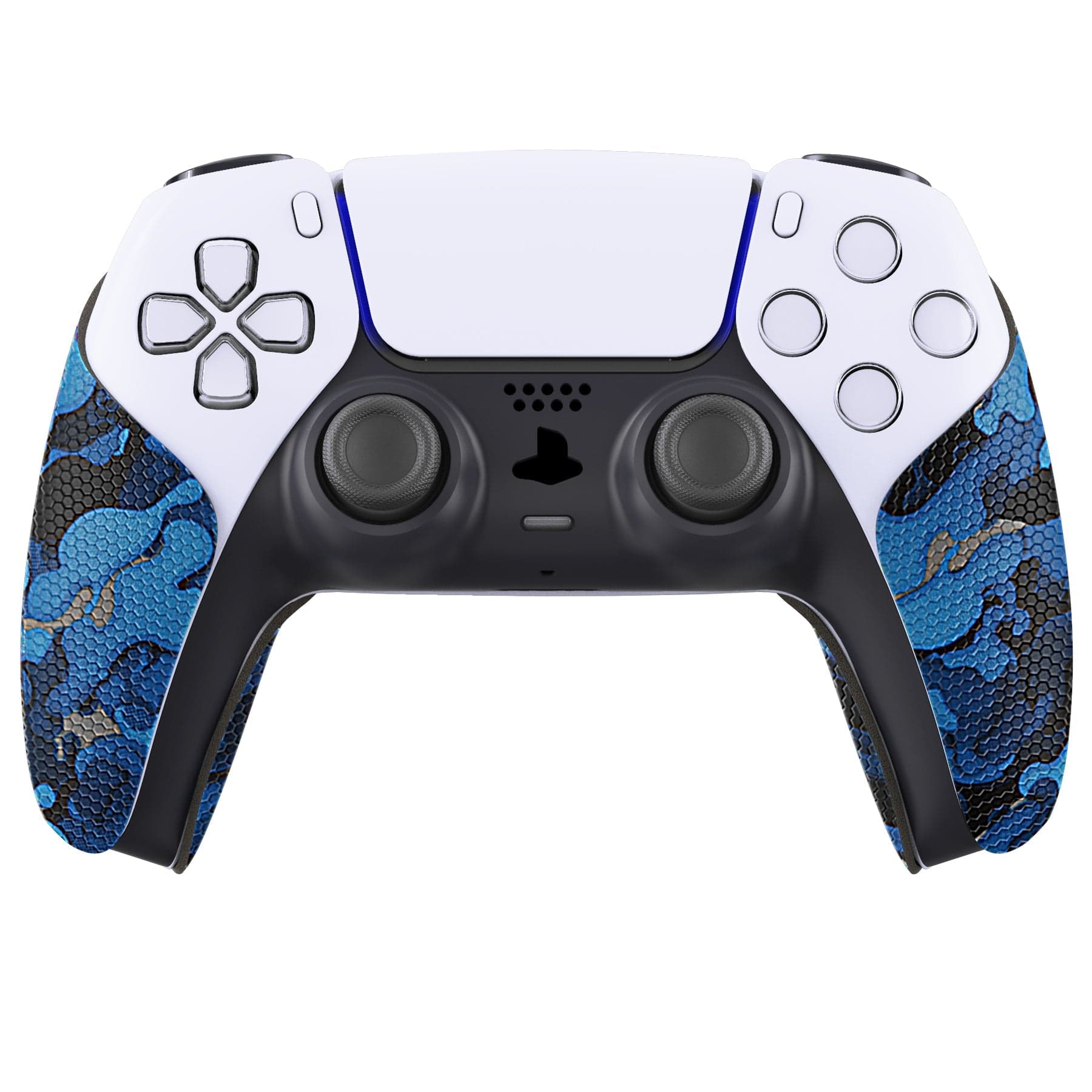 PlayVital Anti-Skid Sweat-Absorbent Controller Grip for PS5 Controller, Professional Textured Soft Rubber Pads Handle Grips for PS5 Controller - Black Blue Camouflage - PFPJ063 PlayVital