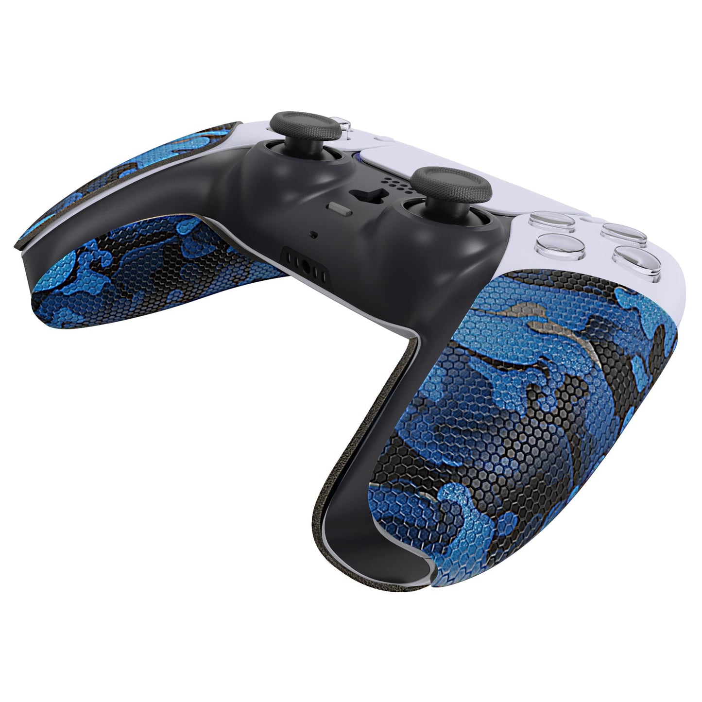 PlayVital Anti-Skid Sweat-Absorbent Controller Grip for PS5 Controller, Professional Textured Soft Rubber Pads Handle Grips for PS5 Controller - Black Blue Camouflage - PFPJ063 PlayVital