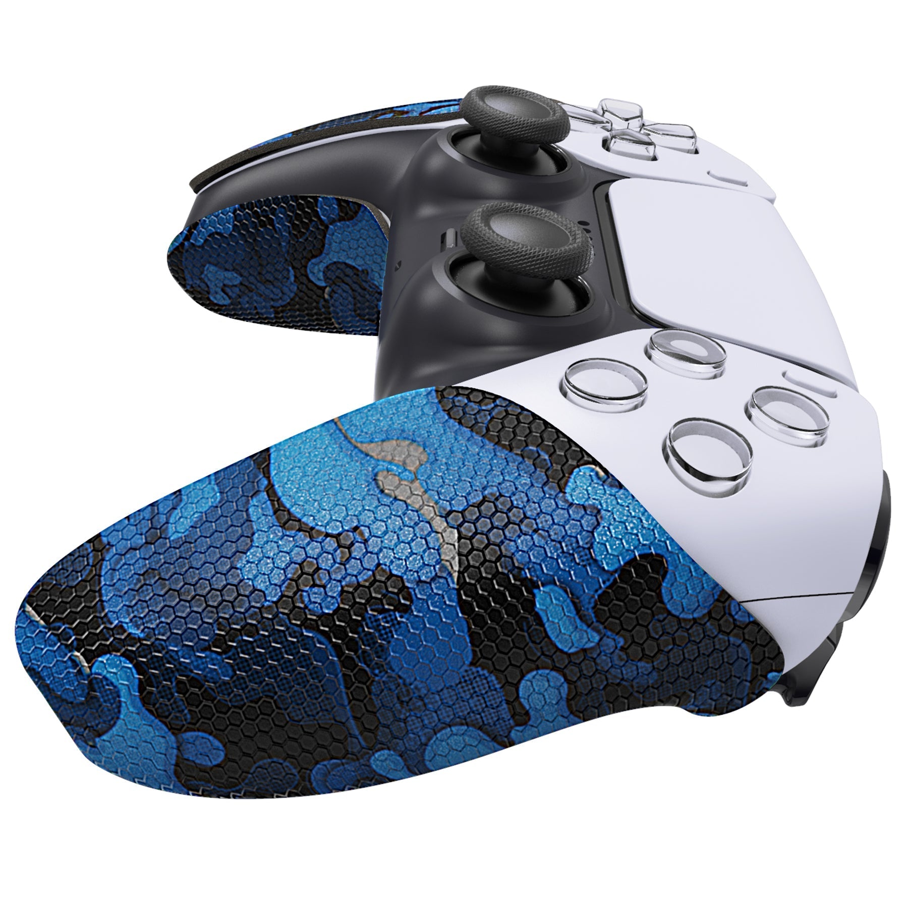 PlayVital Anti-Skid Sweat-Absorbent Controller Grip for PS5 Controller, Professional Textured Soft Rubber Pads Handle Grips for PS5 Controller - Black Blue Camouflage - PFPJ063 PlayVital