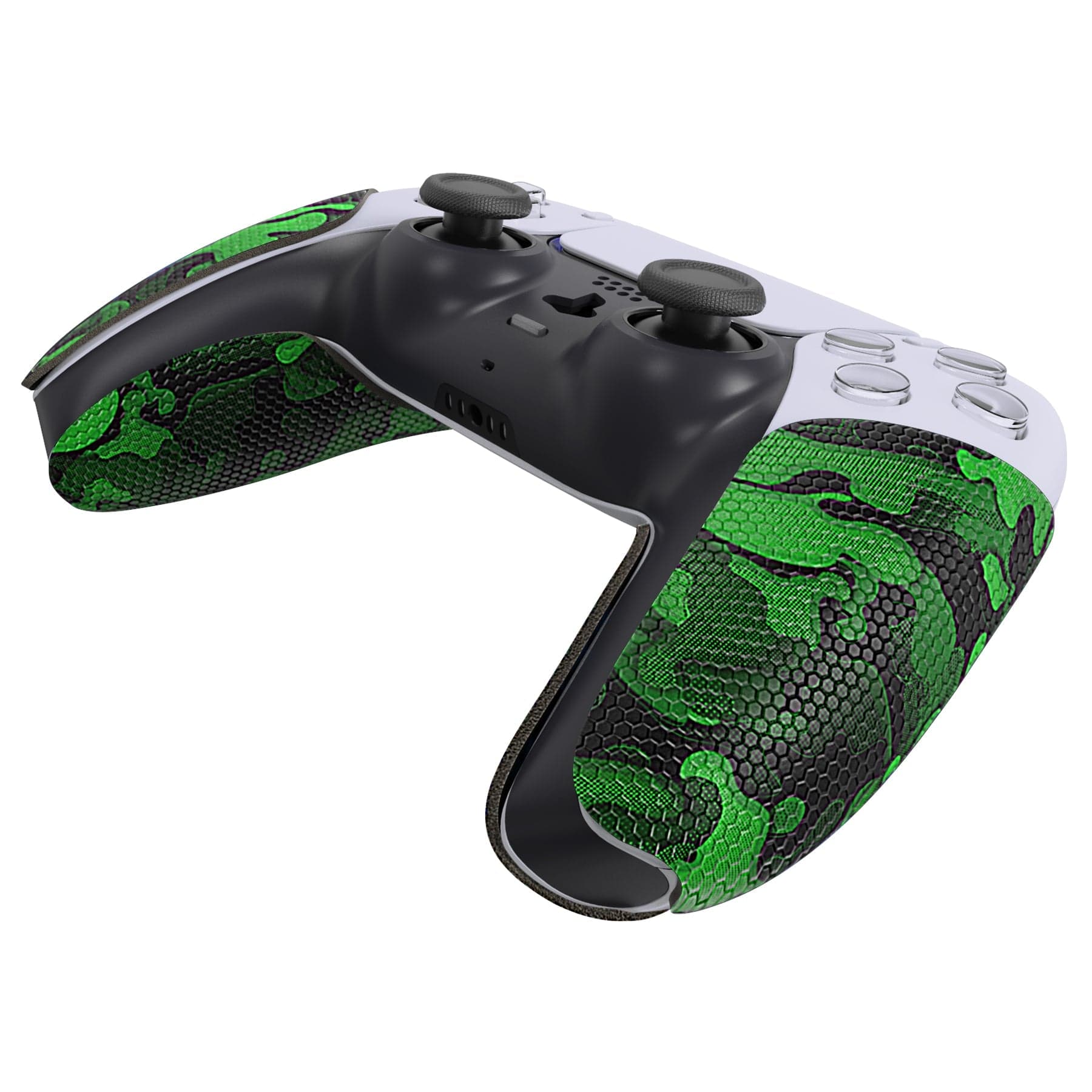 PlayVital Anti-Skid Sweat-Absorbent Controller Grip for PS5 Controller, Professional Textured Soft Rubber Pads Handle Grips for PS5 Controller - Black Green Camouflage - PFPJ064 PlayVital