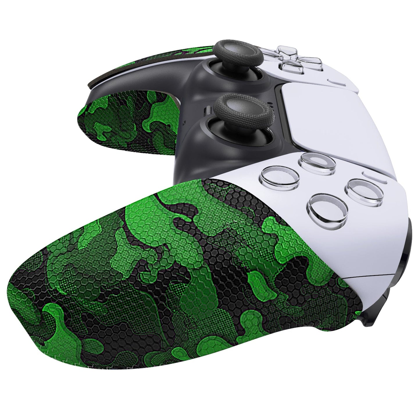 PlayVital Anti-Skid Sweat-Absorbent Controller Grip for PS5 Controller, Professional Textured Soft Rubber Pads Handle Grips for PS5 Controller - Black Green Camouflage - PFPJ064 PlayVital