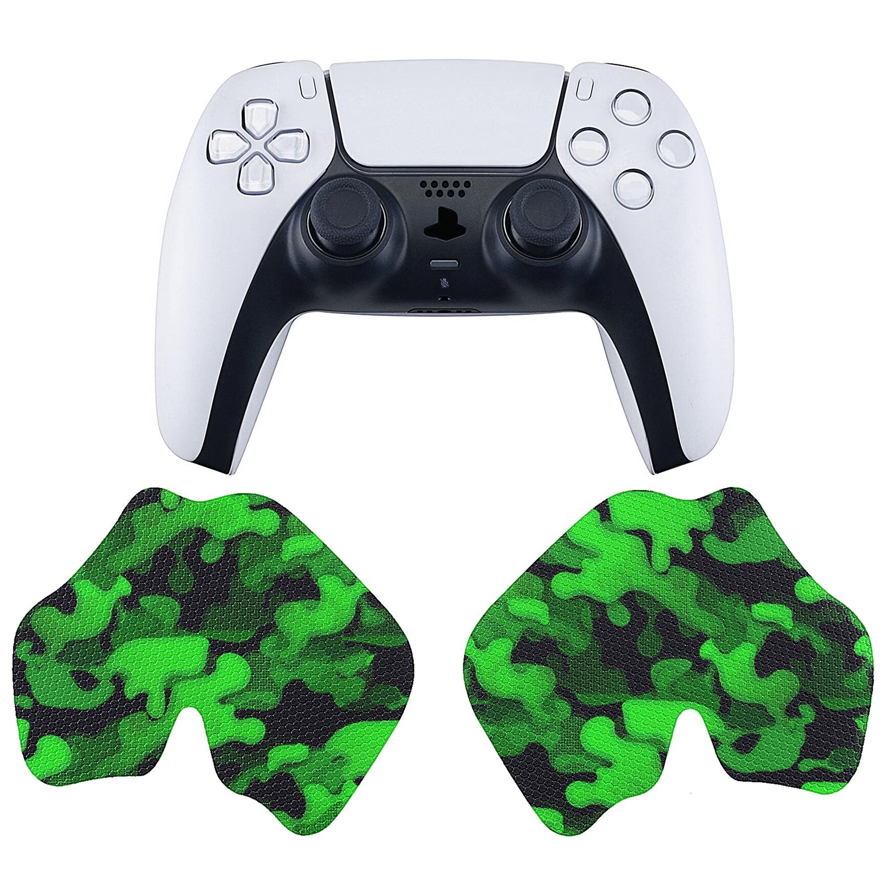 PlayVital Anti-Skid Sweat-Absorbent Controller Grip for PS5 Controller, Professional Textured Soft Rubber Pads Handle Grips for PS5 Controller - Black Green Camouflage - PFPJ064 PlayVital