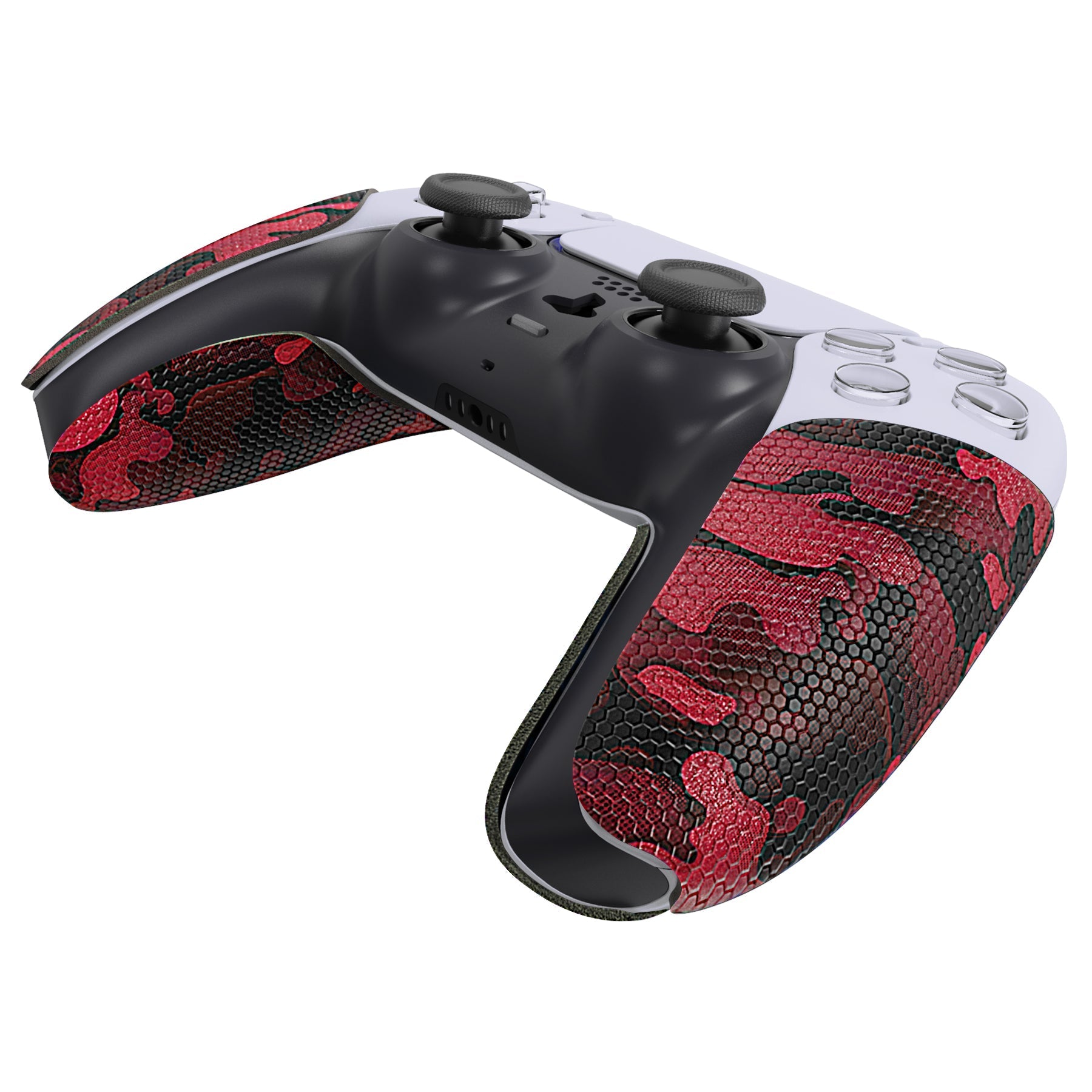 PlayVital Anti-Skid Sweat-Absorbent Controller Grip for PS5 Controller, Professional Textured Soft Rubber Pads Handle Grips for PS5 Controller - Black Red Camouflage - PFPJ065 PlayVital