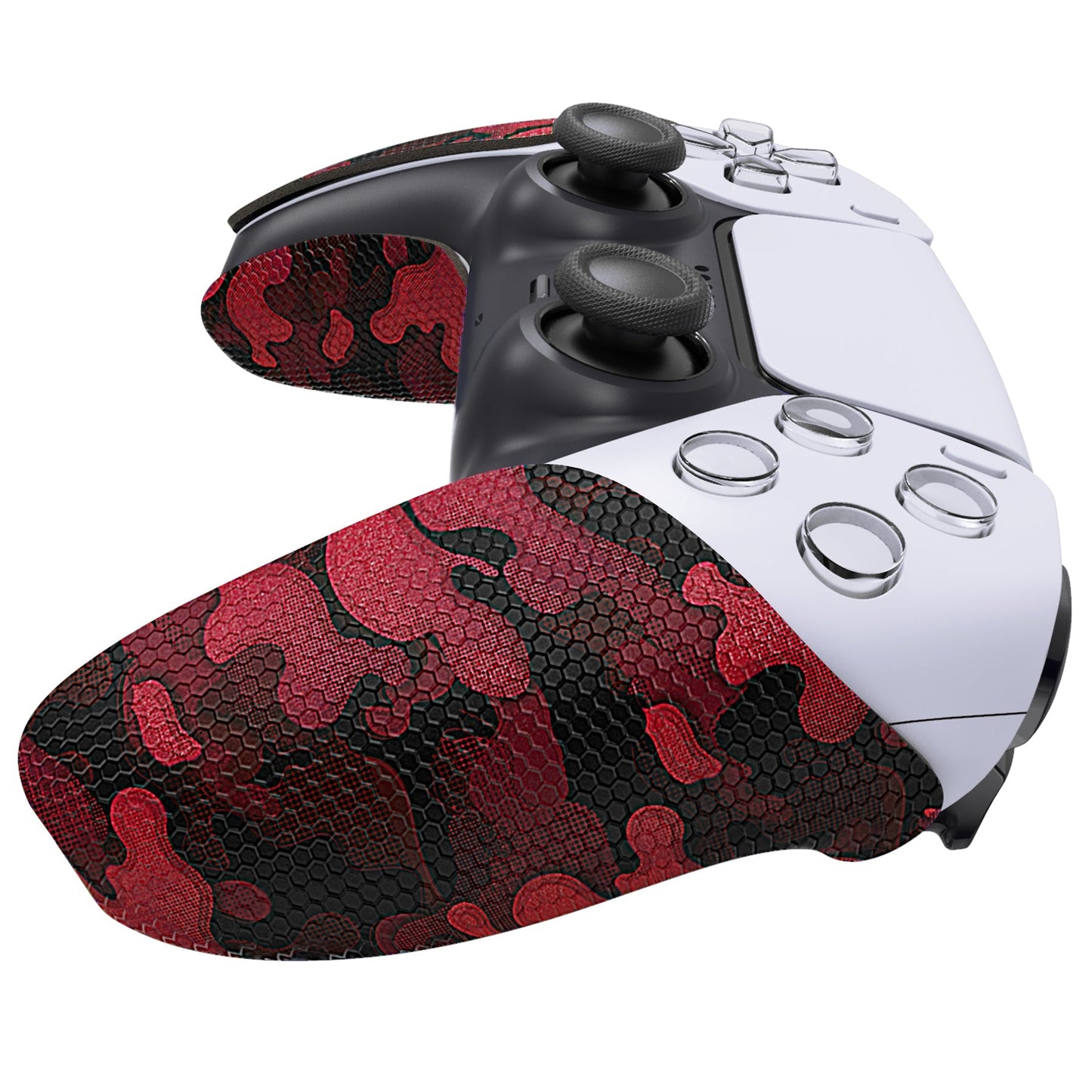 PlayVital Anti-Skid Sweat-Absorbent Controller Grip for PS5 Controller, Professional Textured Soft Rubber Pads Handle Grips for PS5 Controller - Black Red Camouflage - PFPJ065 PlayVital