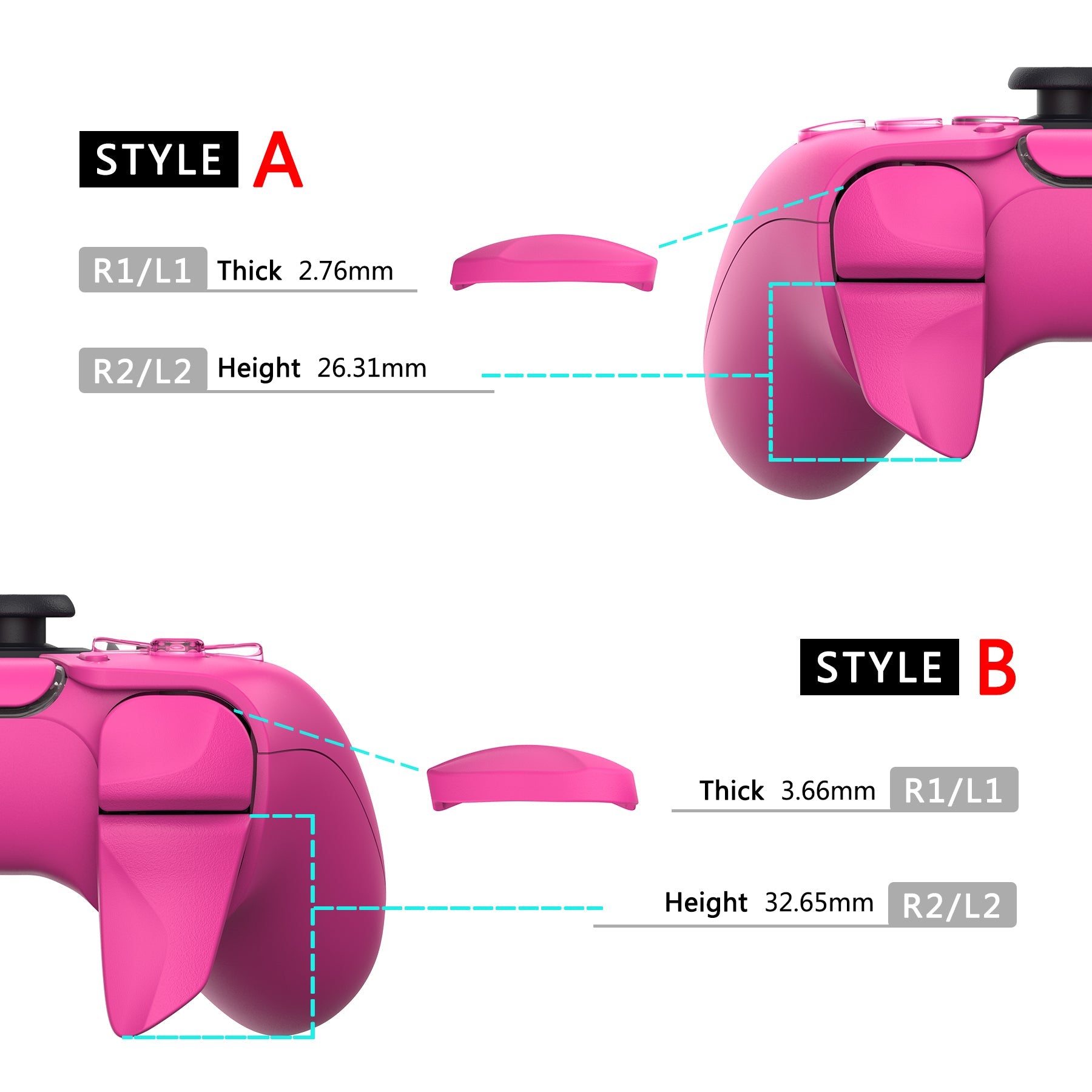 PlayVital Nova Pink 2 Pair Shoulder Buttons Extension Triggers for PS5 Controller, Game Improvement Adjusters for PS5 Controller, Bumper Trigger Extenders for PS5 Controller - PFPJ088 PlayVital