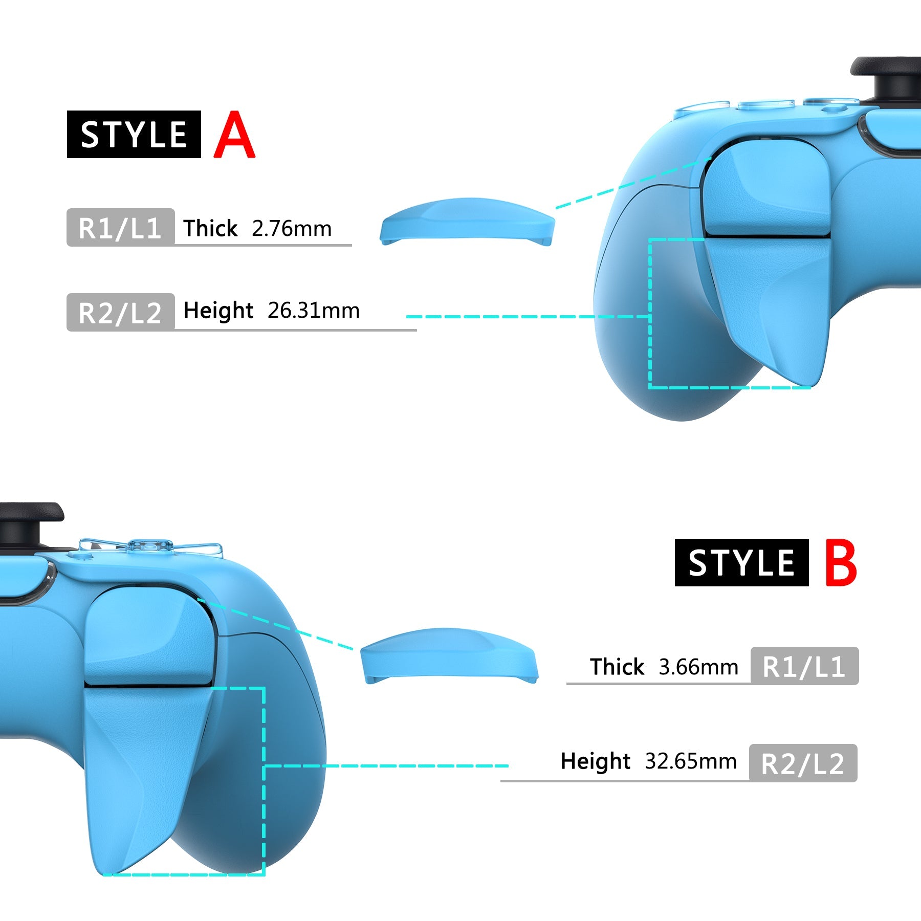 PlayVital Starlight Blue 2 Pair Shoulder Buttons Extension Triggers for PS5 Controller, Game Improvement Adjusters for PS5 Controller, Bumper Trigger Extenders for PS5 Controller - PFPJ089 PlayVital