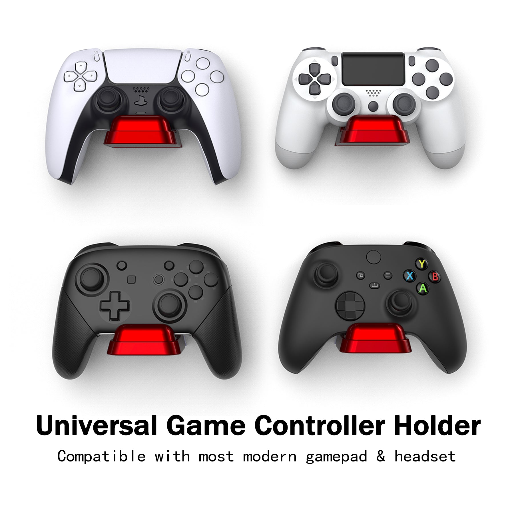 PlayVital 2 Pack Universal Game Controller Wall Mount for ps5 & Headset, Wall Stand for Xbox Series Controller, Wall Holder for Switch Pro Controller, Dedicated Console Hanger Mode for ps5 - Scarlet Red - PFPJ094 playvital