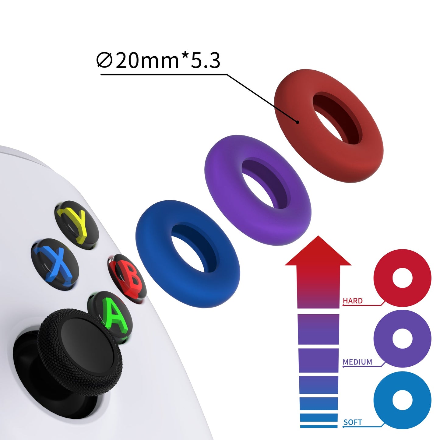 PlayVital 3 Pairs Silicone BuffeRings Aim Assist Target Motion Control Precision Rings for PS5, for PS4, for Xbox Series X/S, Xbox One, Xbox 360, for Switch Pro, for Steam Deck - 3 Different Strengths - PFPJ096 PlayVital