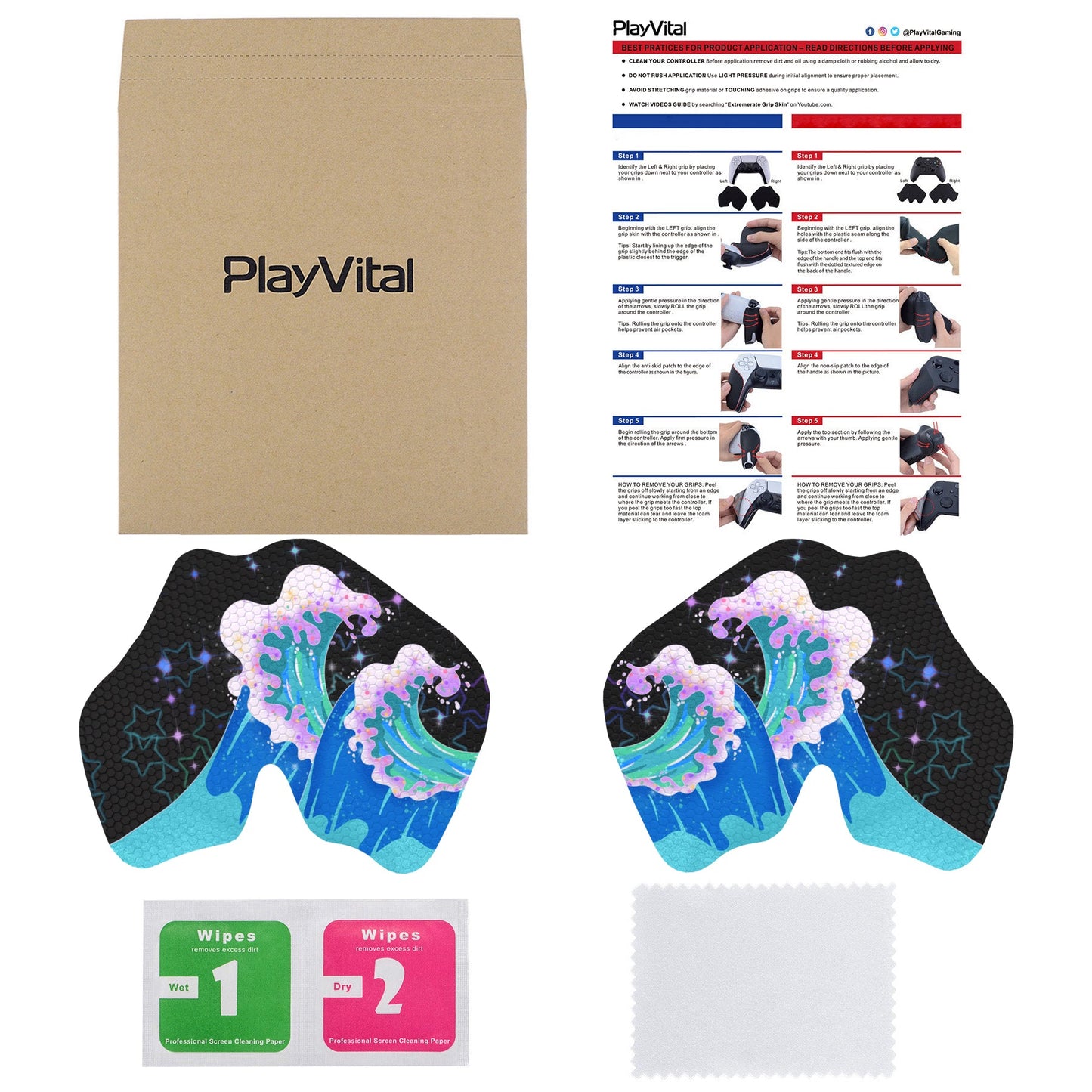 PlayVital Shimmering Waves Anti-Skid Sweat-Absorbent Controller Grip for PS5 Controller, Professional Textured Soft Rubber Pads Handle Grips for PS5 Controller - PFPJ106 PlayVital