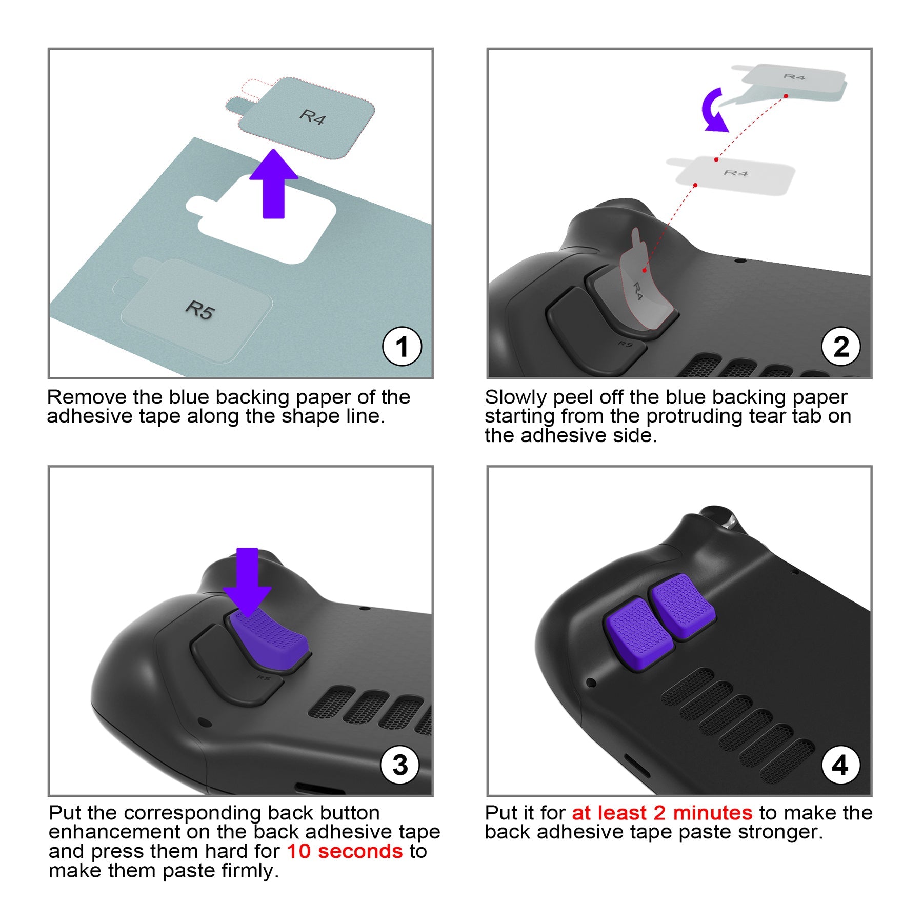 PlayVital Back Button Enhancement Set with 2 Different Thickness for Steam Deck LCD & OLED - Purple - PGSDM003 playvital