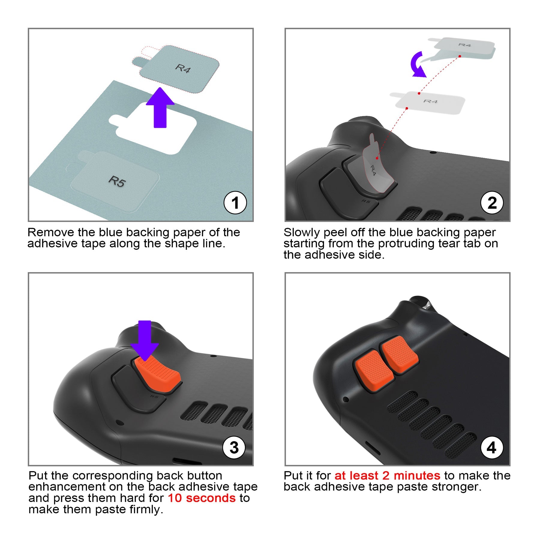 PlayVital Back Button Enhancement Set with 2 Different Thickness for Steam Deck LCD & OLED - Orange - PGSDM018 playvital