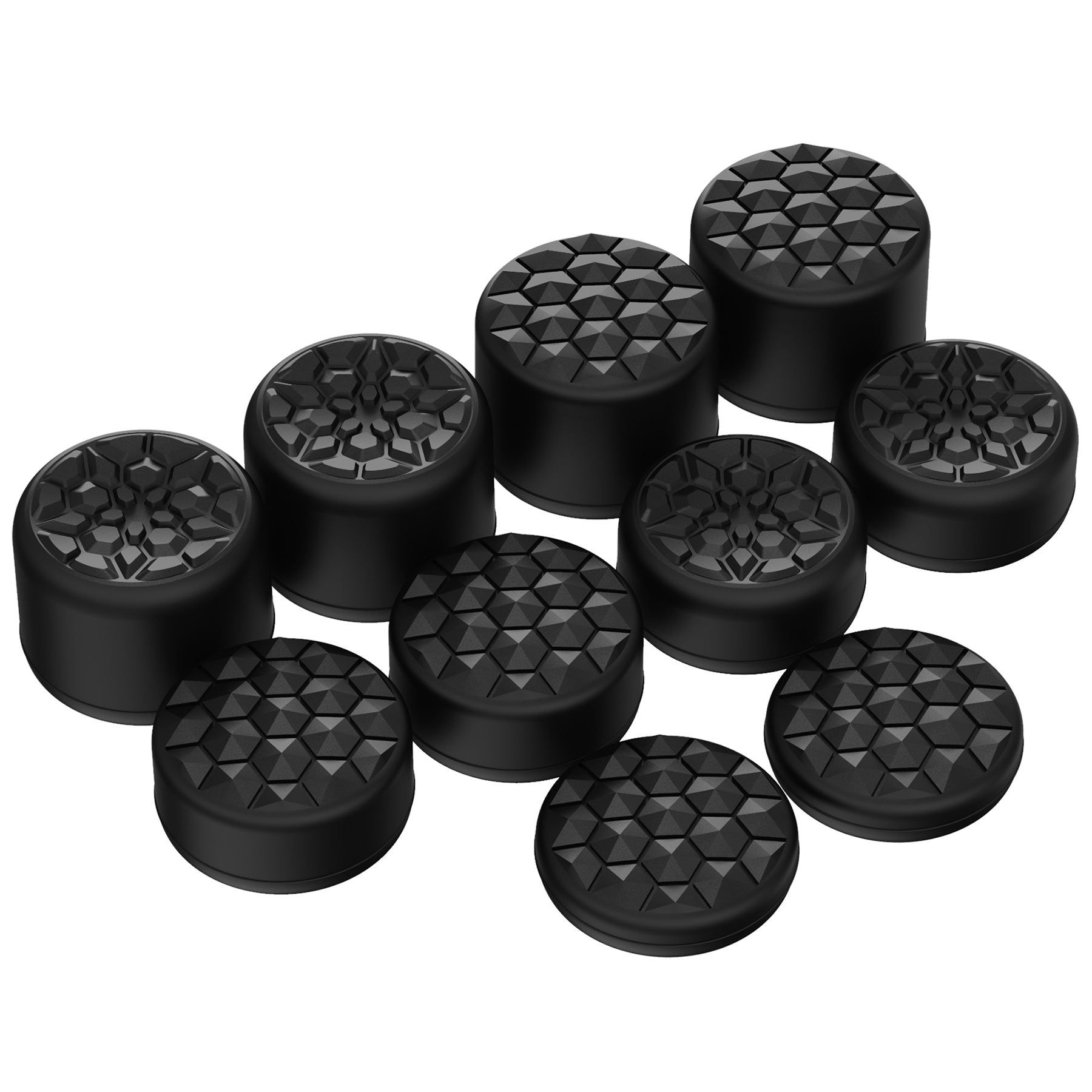 PlayVital Black Ergonomic Stick Caps Thumb Grips for PS5, PS4, Xbox Series X/S, Xbox One, Xbox One X/S, Switch Pro Controller - with 3 Height Convex and Concave - Diamond Grain & Crack Bomb Design - PJM2013 PlayVital