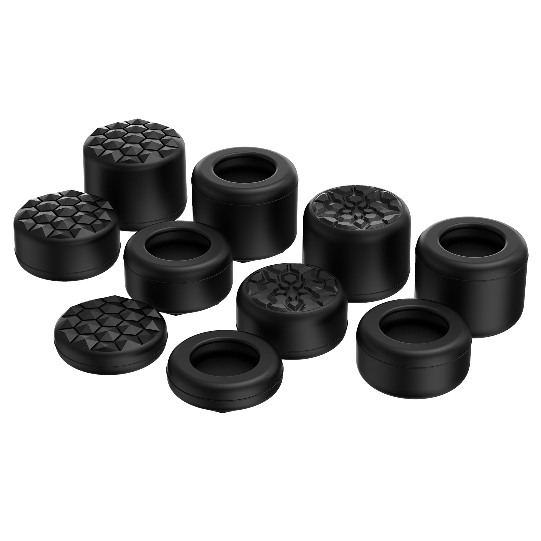 PlayVital Black Ergonomic Stick Caps Thumb Grips for PS5, PS4, Xbox Series X/S, Xbox One, Xbox One X/S, Switch Pro Controller - with 3 Height Convex and Concave - Diamond Grain & Crack Bomb Design - PJM2013 PlayVital