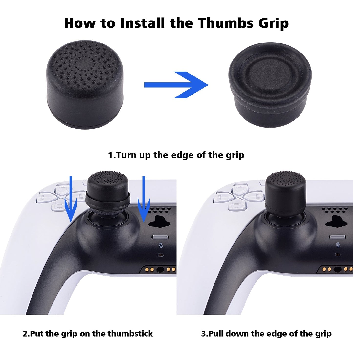 PlayVital Black Ergonomic Stick Caps Thumb Grips for PS5, PS4, Xbox Series X/S, Xbox One, Xbox One X/S, Switch Pro Controller - with 3 Height Convex and Concave - Diamond Grain & Crack Bomb Design - PJM2013 PlayVital