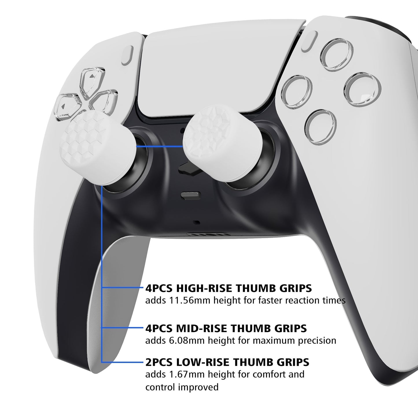 PlayVital White Ergonomic Stick Caps Thumb Grips for PS5, PS4, Xbox Series X/S, Xbox One, Xbox One X/S, Switch Pro Controller - with 3 Height Convex and Concave - Diamond Grain & Crack Bomb Design - PJM2014 PlayVital