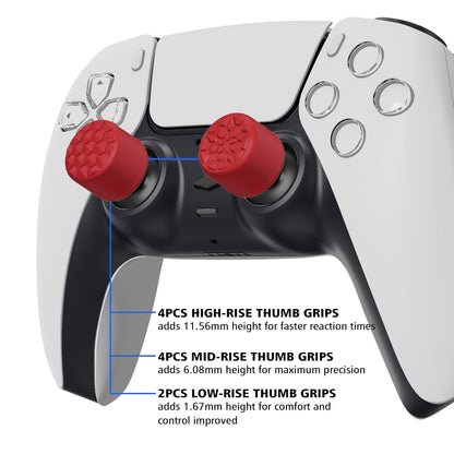 PlayVital Passion Red Ergonomic Stick Caps Thumb Grips for PS5, PS4, Xbox Series X/S, Xbox One, Xbox One X/S, Switch Pro Controller - with 3 Height Convex and Concave - Diamond Grain & Crack Bomb Design - PJM2015 PlayVital