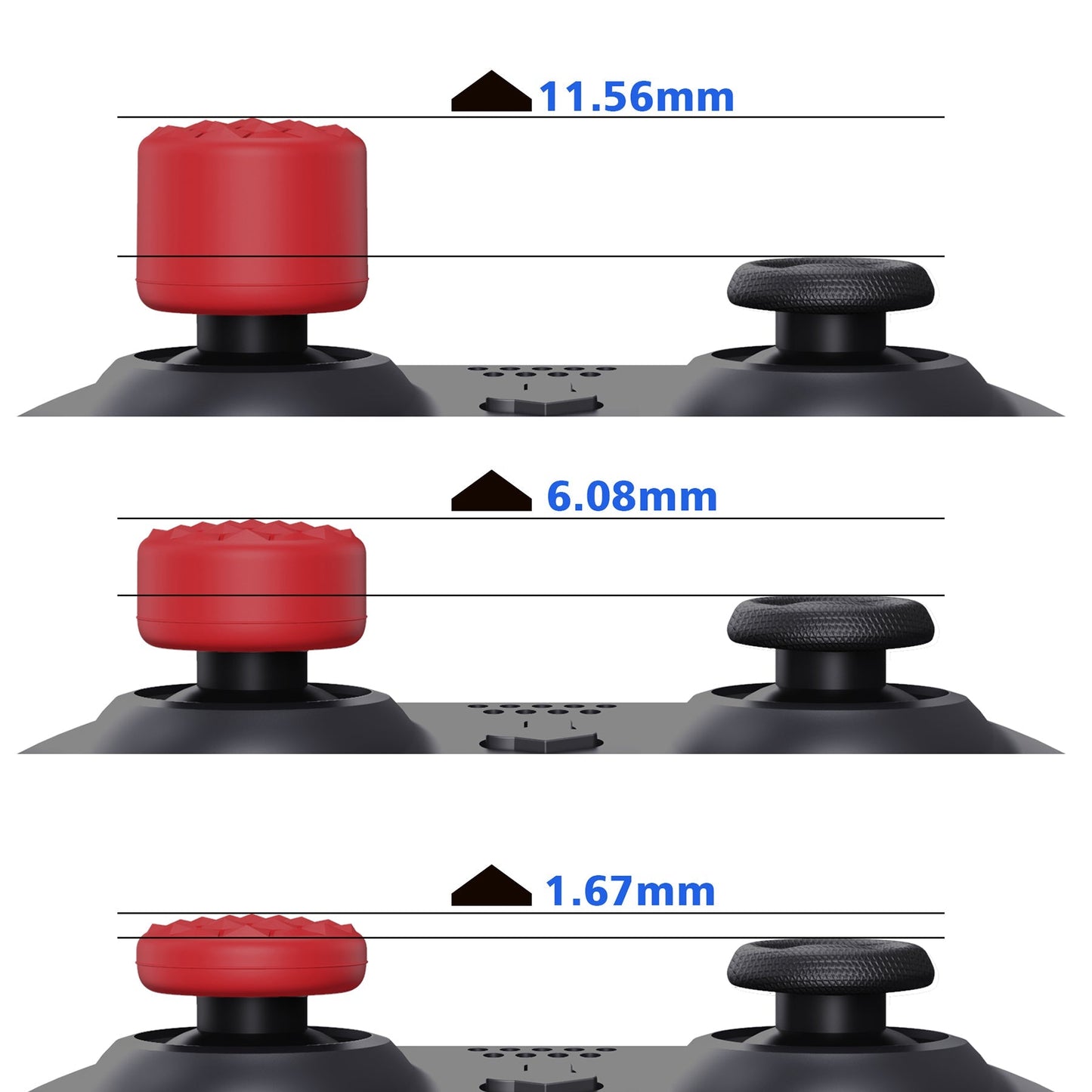 PlayVital Passion Red Ergonomic Stick Caps Thumb Grips for PS5, PS4, Xbox Series X/S, Xbox One, Xbox One X/S, Switch Pro Controller - with 3 Height Convex and Concave - Diamond Grain & Crack Bomb Design - PJM2015 PlayVital