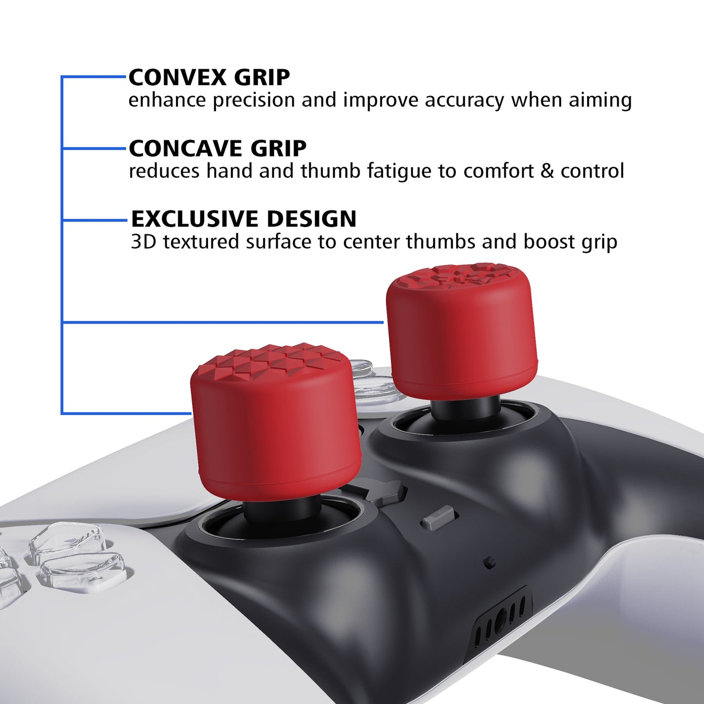 PlayVital Passion Red Ergonomic Stick Caps Thumb Grips for PS5, PS4, Xbox Series X/S, Xbox One, Xbox One X/S, Switch Pro Controller - with 3 Height Convex and Concave - Diamond Grain & Crack Bomb Design - PJM2015 PlayVital